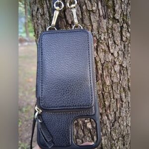 Black Leather Phone Case with Strap